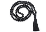 GMN8498 8mm, 10mm black banded agate 27, 54, 108 beads mala necklace with tassel