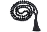 GMN8501 8mm, 10mm black agate 27, 54, 108 beads mala necklace with tassel