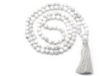 GMN8510 8mm, 10mm white howlite 27, 54, 108 beads mala necklace with tassel