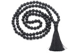 GMN8511 8mm, 10mm black lava 27, 54, 108 beads mala necklace with tassel