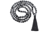 GMN8514 8mm, 10mm snowflake obsidian 27, 54, 108 beads mala necklace with tassel