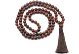 GMN8515 8mm, 10mm mahogany obsidian 27, 54, 108 beads mala necklace with tassel