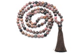 GMN8516 8mm, 10mm rhodonite 27, 54, 108 beads mala necklace with tassel