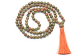 GMN8518 8mm, 10mm unakite 27, 54, 108 beads mala necklace with tassel