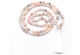 GMN8528 8mm, 10mm natural pink opal 27, 54, 108 beads mala necklace with tassel