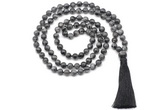 GMN8533 8mm, 10mm black labradorite 27, 54, 108 beads mala necklace with tassel