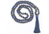 GMN8558 8mm, 10mm black labradorite & lapis lazuli 108 beads mala necklace with tassel