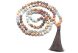 GMN8568 8mm, 10mm matte mixed amazonite & jasper 108 beads mala necklace with tassel