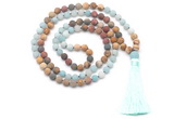 GMN8569 8mm, 10mm matte amazonite & mixed jasper 108 beads mala necklace with tassel