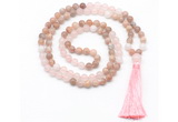 GMN8581 8mm, 10mm sunstone, rose quartz & white jade 108 beads mala necklace with tassel