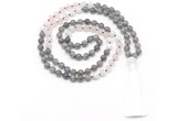 GMN8585 8mm, 10mm labradorite, rose quartz & white moonstone 108 beads mala necklace with tassel