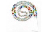 GMN8611 Hand-knotted 7 Chakra 8mm, 10mm amazonite 108 beads mala necklace with tassel