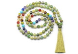 GMN8612 Hand-knotted 7 Chakra 8mm, 10mm Australia chrysoprase 108 beads mala necklace with tassel