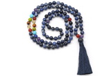 GMN8616 Hand-knotted 7 Chakra 8mm, 10mm sodalite 108 beads mala necklace with tassel