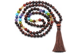 GMN8617 Hand-knotted 7 Chakra 8mm, 10mm red yellow tiger 108 beads mala necklace with tassel