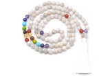 GMN8619 Hand-knotted 7 Chakra 8mm, 10mm white crazy lace agate 108 beads mala necklace with tassel