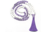 GMN8632 8mm, 10mm amethyst & white howlite 108 beads mala necklace with tassel