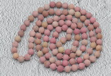 GMN913 Hand-knotted 8mm, 10mm matte pink fossil jasper 108 beads mala necklaces