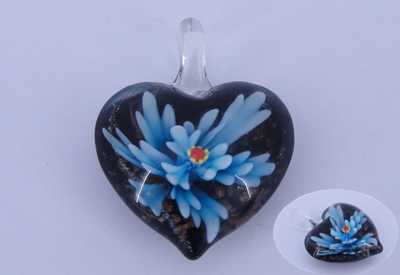 LP03 16*32*40mm heart inner flower lampwork glass pendants