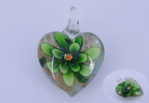 LP06 15*30*40mm heart inner flower lampwork glass pendants