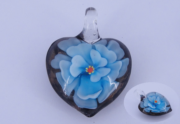 LP09 16*30*40mm heart inner flower lampwork glass pendants