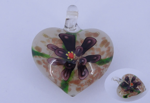 LP10 16*32*38mm heart inner flower lampwork glass pendants