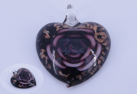 LP12 13*38*43mm heart inner flower lampwork glass pendants