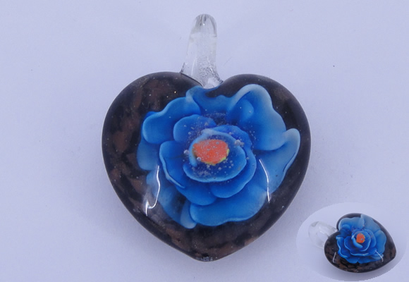 LP15 15*30*38mm heart inner flower lampwork glass pendants