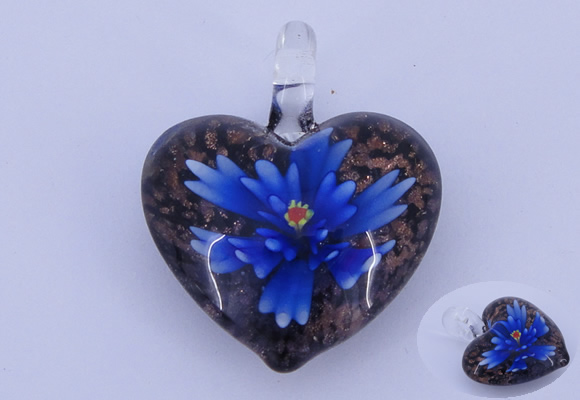 LP16 15*32*38mm heart inner flower lampwork glass pendants