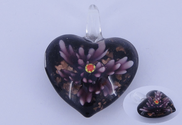 LP17 16*33*42mm heart inner flower lampwork glass pendants