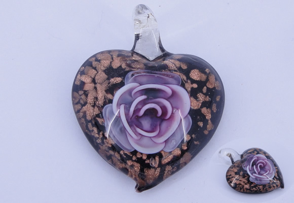 LP25 15*40*50mm heart inner flower lampwork glass pendants