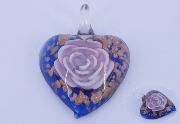 LP26 15*40*50mm heart inner flower lampwork glass pendants