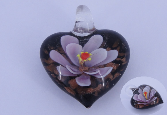 LP28 16*31*35mm heart inner flower lampwork glass pendants