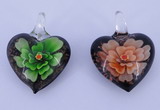 LP30 16*31*41mm heart inner flower lampwork glass pendants