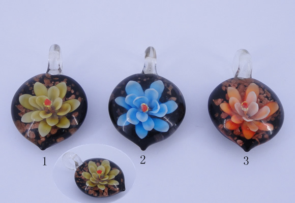 LP33 16*30*45mm heart inner flower lampwork glass pendants