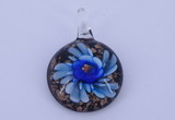 LP43 16*33*45mm flat round inner flower lampwork glass pendants