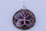 LP46 13*34*45mm flat round inner flower lampwork glass pendants