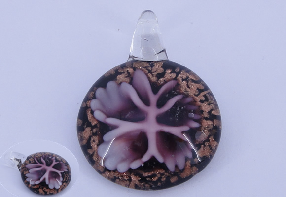 LP46 13*34*45mm flat round inner flower lampwork glass pendants