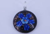 LP47 13*35*46mm flat round inner flower lampwork glass pendants