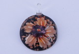 LP49 13*35*47mm flat round inner flower lampwork glass pendants