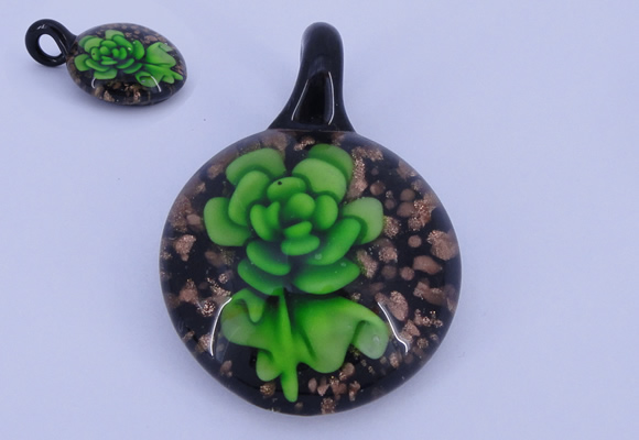 LP51 13*33*45mm flat round inner flower lampwork glass pendants