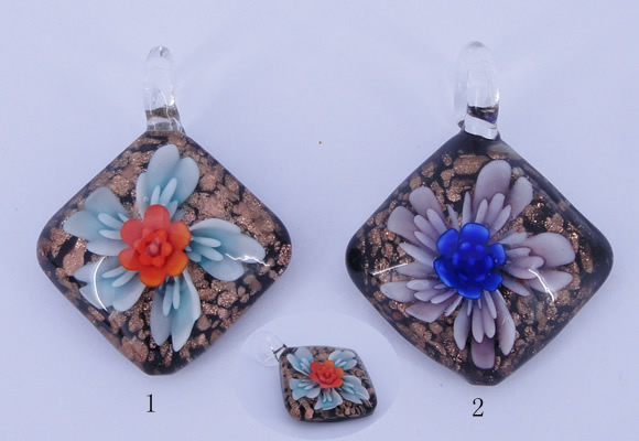 LP55 12*38*48mm diamond inner flower lampwork glass pendants