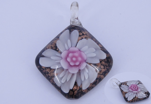 LP60 12*38*48mm diamond inner flower lampwork glass pendants