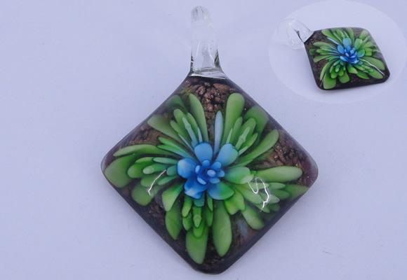 LP63 12*39*50mm diamond inner flower lampwork glass pendants