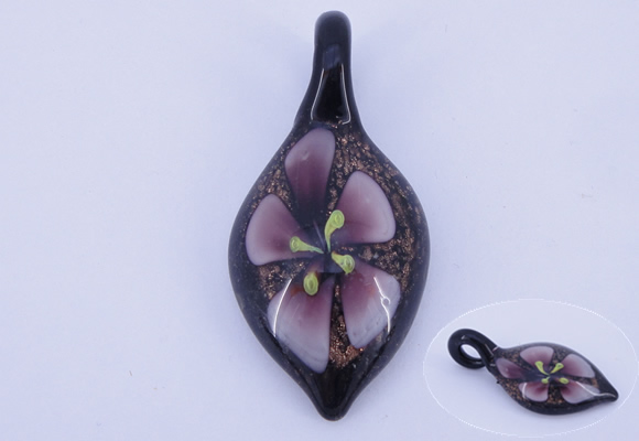 LP80 11*26*54mm leaf inner flower lampwork glass pendants