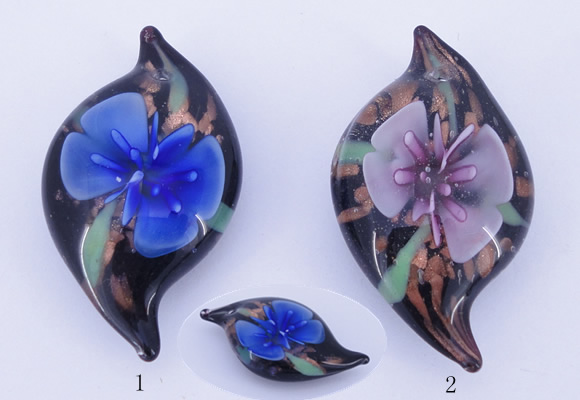 LP85 14*27*50mm leaf inner flower lampwork glass pendants