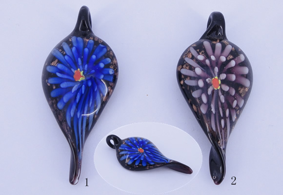 LP93 11*28*63mm leaf inner flower lampwork glass pendants