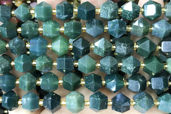 MIXE122 15 inches 10mm faceted moss agate gemstone beads