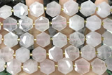 MIXE142 15 inches 12mm faceted hexagon rose quartz beads