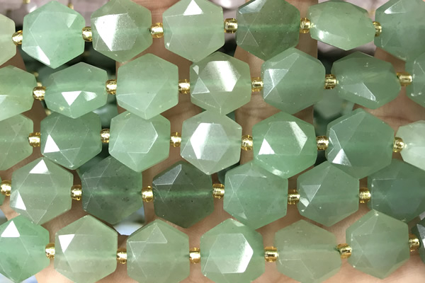 MIXE143 15 inches 12mm faceted hexagon green aventurine jade beads